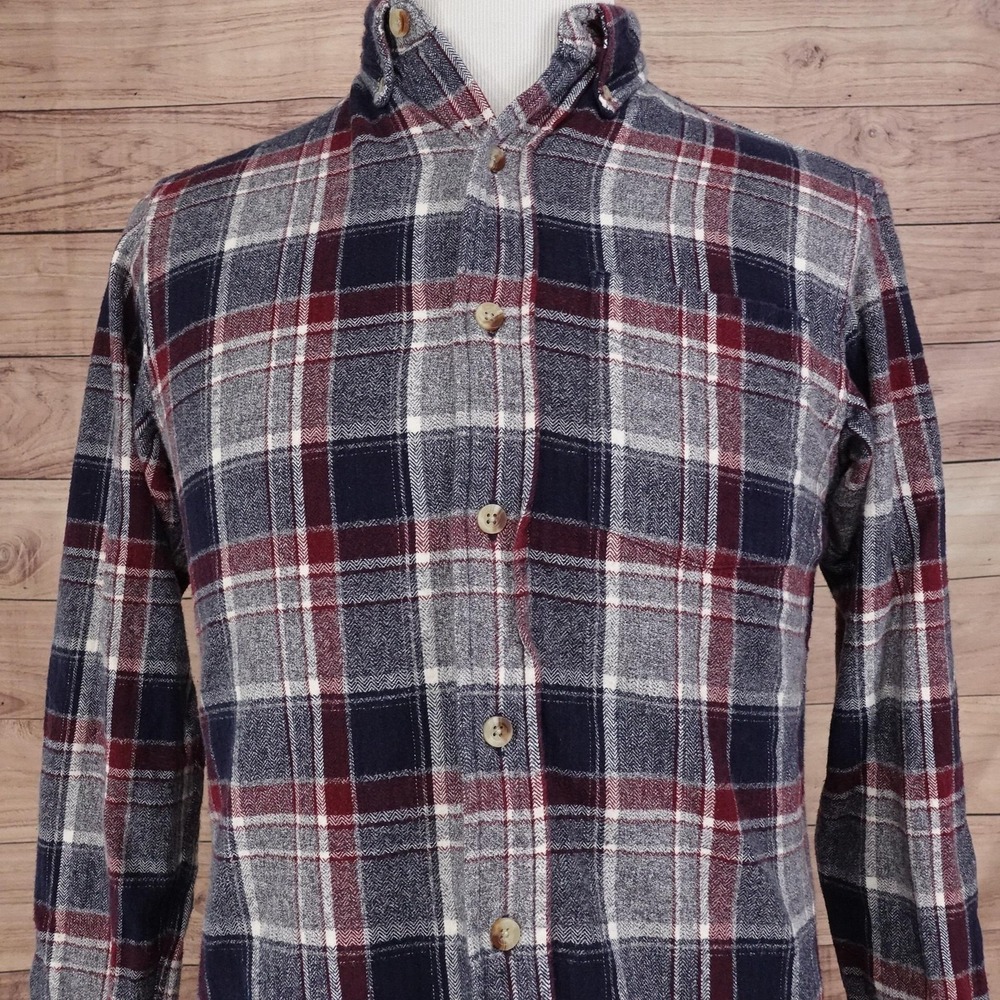 Red Head Brand Co. Shirt Mens S Blue Plaid Long Sleeve Button-Up Flannel Cotton